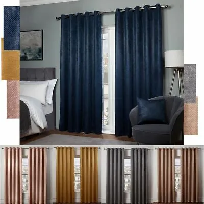 £29.95 • Buy Pair Of EYELET Ring Top Woven Chunky Knit Thermal BLACKOUT LINED Curtains