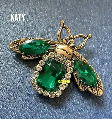 £5.60 • Buy Antique Gold Bumble Bee Big Green Crystal Pin Brooch Vintage Art Deco Look Gift