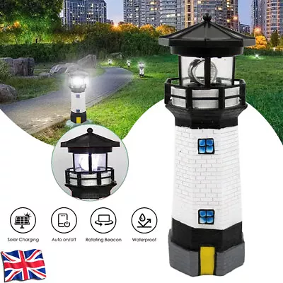 Solar Powered Lighthouse Rotating Led Garden Light House Decoration Ornament UK • £12.99