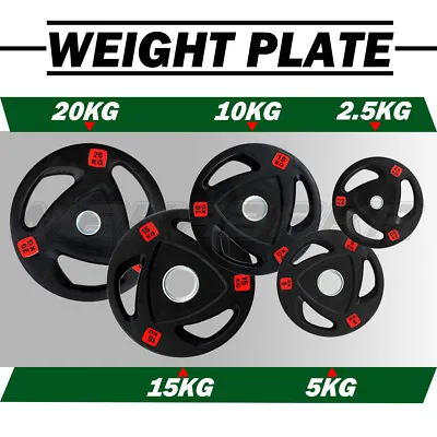 $23.99 • Buy 2.5kg-20kg Rubber Coated Olympic Tri-grip Weight Plates Type-A Fitness Home Gym