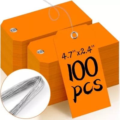 100 Pcs Heavy Duty Plastic Shipping Tags With Wire String Labeling Tags • $19.70