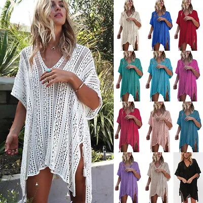 £12.98 • Buy Ladies Crochet Knit Bikini Cover UP Beach Dress Long Top Summer Womens Swimwear
