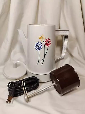 Regal Poly Perk 4-8 Cup Coffee Percolator White Blue Yellow Pink Flowers WORKS  • $25