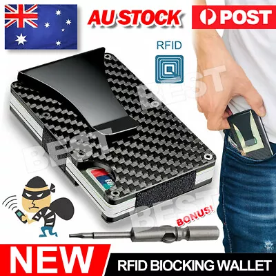 Men Slim Carbon Fiber Credit Card Holder RFID Blocking Metal Wallet Money Clip A • $8.95