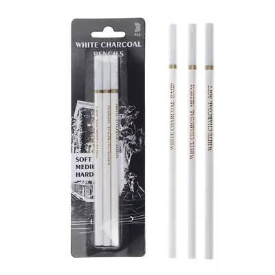 3 Pieces Professional White Charcoal Pencils Set Art Drawing Pencils • £6.04