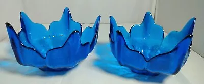 Vintage Viking Art Glass 5 Point Lotus Blue Flower Glass Bowl MCM Hand Made Dish • $29.99