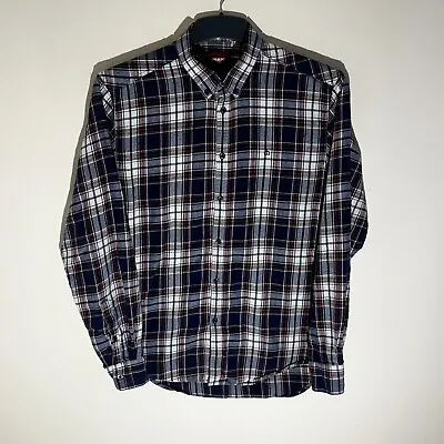 Merc London Mens Long Sleeve Button Down Collar Flannel Cotton Check Shirt M • £11.69