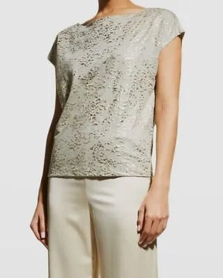 $120 Majestic Filatures Women's Green Linen Metallic Short Sleeve Top Size 3 • $38.78