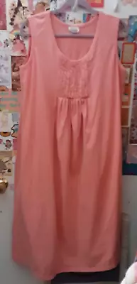 VTG Only Necessities L/XL Blush Pink Ruffle Bust Cotton Shift Dress Nightgown • $11