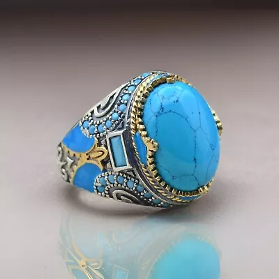 Turquoise Men's Ring In 925 Sterling Silver Turkish Jewelry All Size • $46