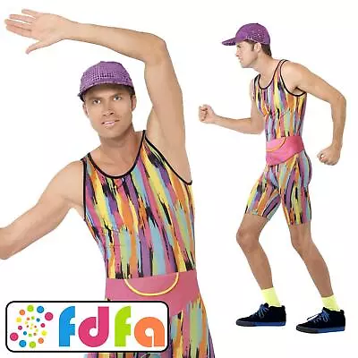 Smiffys 90's Mr Motivator Neon Jumpsuit Pride Mens Fancy Dress Costume • £21.29