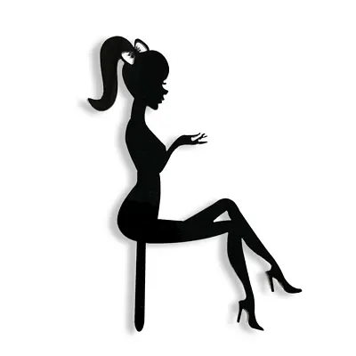 Acrylic Cake Topper Sitting Girl Lady Figure Black Silhouette Birthday Party  • £2.89