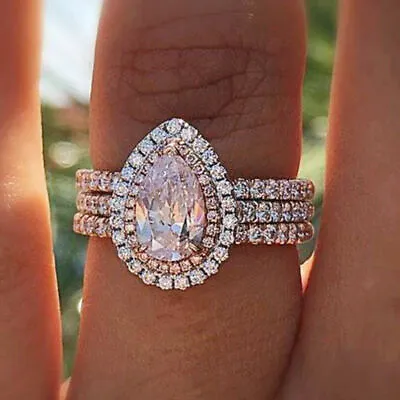 $1.77 • Buy Pear Cut Cubic Zircon Jewelry Women Wedding 925 Silver Filled Ring Sz 6-11
