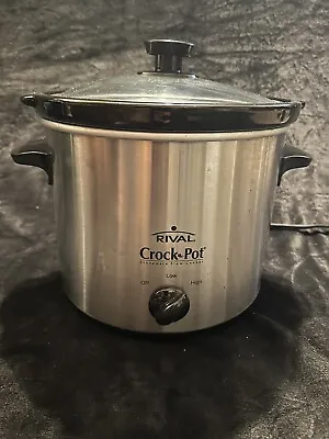 RIVAL Crockpot Stainless Steel Stoneware Slow Cooker 4 Quart Model 3040 W/ Case • $34.99