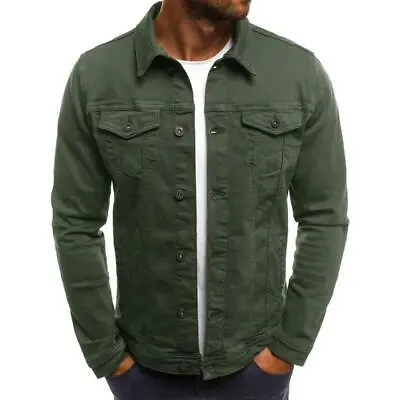 Men Premium Faded Denim Button Up Slim Fit Jacket Stand Collar Long-Sleeve Coat • $17.56