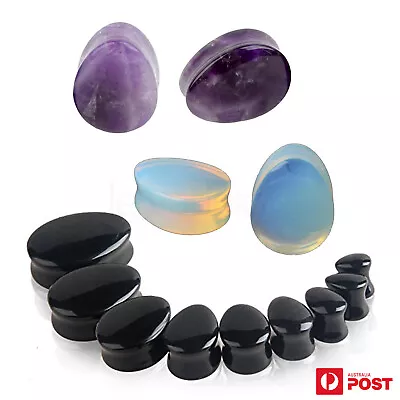 1Pair Stone Stretcher Ear Piercing Plugs Tunnels Amethyst Opalite Body Jewellery • $8.99