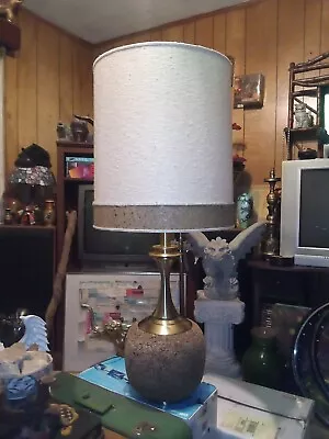 MCM Heavy Cork And Brass Table Lamp - Honi Chilo Original Shade EXCELLLENT! • $400