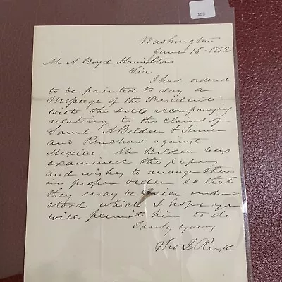 Letter By Thomas Jefferson Rusk(US Senator) To Boyd Hamilton On June 15 1852 • $3780