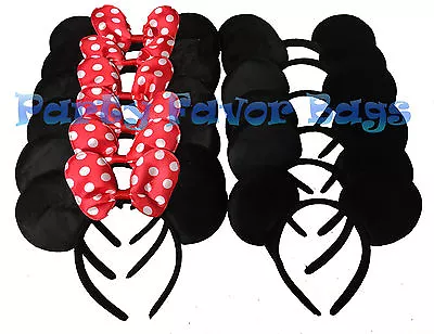 12 Pcs Mickey Minnie Mouse Ears Headbands Black Red Party Favors Birthday Gift • $14.99