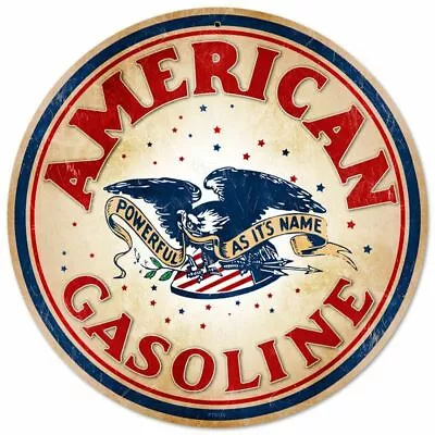 American Gasoline Eagle Logo 14  Round Heavy Duty Usa Metal Gas Advertising Sign • $72