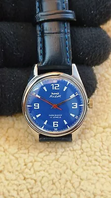 Geniune Hmt Pilot 17 Jewels Hand Winding Beautiful Blue Dial Men's Wrist Watch  • $29