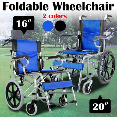 20  Foldable Wheelchair Park Brakes Lightweight Soft Mobility Aid Disabled Fold • $136