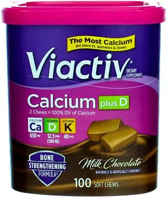 VIACTIV Calcium Plus D Soft Chews Milk Chocolate 100 Ea (Pack Of 3) • $71.99