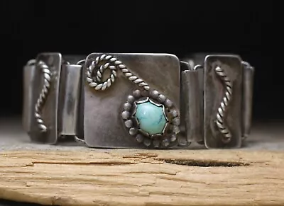 Vintage Native American Turquoise Sterling Silver Link Bracelet • $185