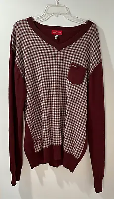 Marc Ecko Cut & Sew Vintage Men’s Burgundy Houndstooth Sweater Size XL #25-0665 • $28