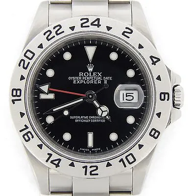 Mens Rolex SS Stainless Steel Explorer II Date SEL  No Holes  40mm Black 16570T • $14643.90