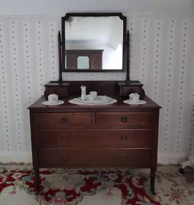 Antique Edwardian Dressing Table 2 Over 2 Drawers With Bevelled Mirror • £50
