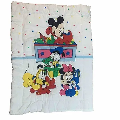 Vintage Dundee Disney Baby Blanket Minnie Mickey Mouse Pluto Crib Quilt 42”x 32  • $69.99