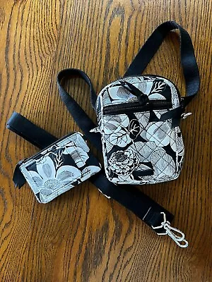 Genuine Vera Bradley 2 Piece Black & White Floral Mini Backpack And Wallet Set. • $20