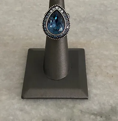 $99.99 • Buy HTF Retired Brighton Raindrops In Blue Swarovski Crystal Tear Drop Ring