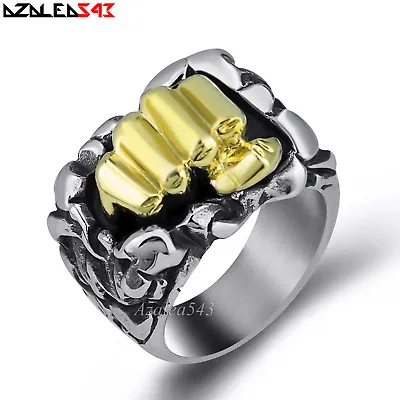 Men's Power Strength FIST Silver-Gold Solid Stainless Steel Casting Ring ~Rare • $14.99