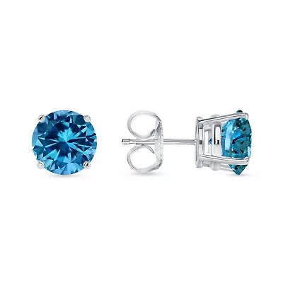 5.50 Ct Round Cut Blue Earrings Studs Solid 14K White Gold Push Back Basket • $349.96