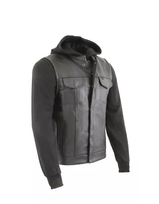 Milwaukee Leather  Black Leather Club Style Vest W/ Zip Out Hoodie XXL • $134.99