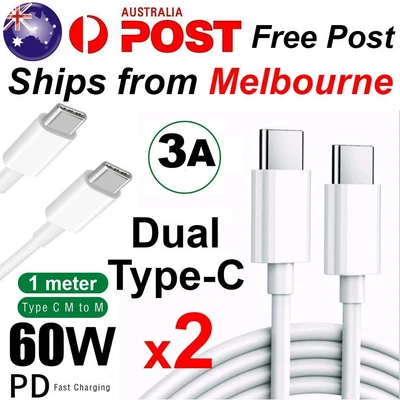 $6.49 • Buy 2x PD 60w USB Type C To USB-C Cable Charge Quick Charging Data Fast Charger Cord
