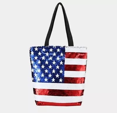 NEW SEQUIN American USA Flag Stars And Stripes Beach Bag TOTE Bag Red White Blue • $29.99