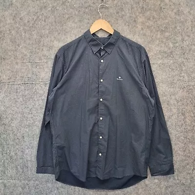 GANT Shirt Mens XL X Large Navy Tech Prep Twill Cotton Comfort Stretch Check • £19.95