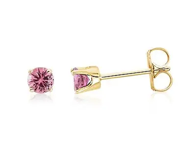 $126.02 • Buy Pink Sapphire Stud Earrings 14K Yellow Gold Genuine Diamond Cut Studs 3mm