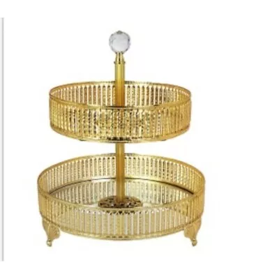 2 Tier Gold Plated Metal Cake Stand Paandan Tray Tea Wedding Party Tray Stand • £24.77