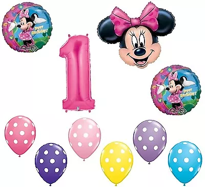 MINNIE MOUSE #1 1st Pink Bow Birthday Party Decoration Mylar & Latex Balloon Set • $15.50