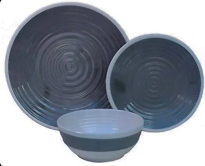 12pc Melamine Dinner Set Plates Bowls Grey Motorhome Crockery Camping Tableware • £39.99