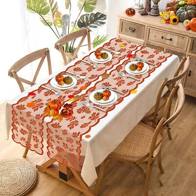 Maple Leaf Lace Table Runner For Fall Dinner Thanksgiving Party Home Decor • £3.99