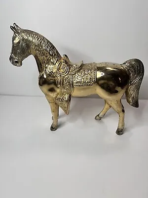 Vintage Hollow Cast Metal Horse Statue-Gold Toned Statue 10  Tall *Read* • $20