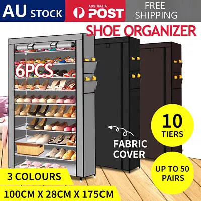 $26.90 • Buy NEW 10 Tier Shoe Rack Cabinet Portable Storage Cover Shelf Organiser 50 Pairs