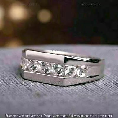 Men's 2ct Round Cut Moissanite Channel Set Wedding Ring Real 925 Sterling Silver • $125.93