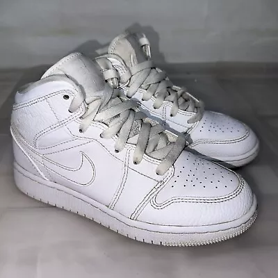 Kids NIKE Air Jordan 1 Mid PS Triple White Sneakers US 3.5Y #31319 • $70