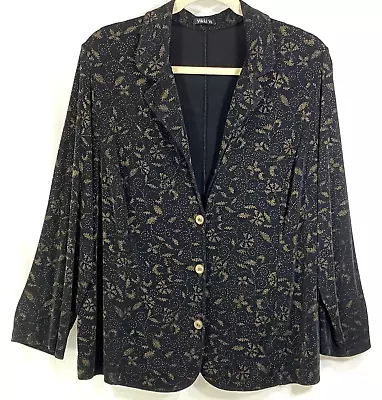 Vikki Vi Women 3X Button Front Soft Jacket Long Sleeve Black Gold All Over Print • $29.96